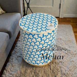 WDN BONE INLAY SIDE TABLE IN SKY BLUE FINISH