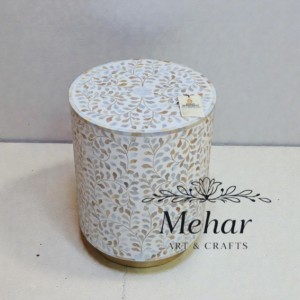 WDN MOP INLAY FLORAL SIDE TABLE IN WHITE FINISH