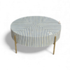 1 (2) WDN BONE INLAY ROUND COFFEE TABLE WITH METAL LEGS (STRIPPED PATTERN)
