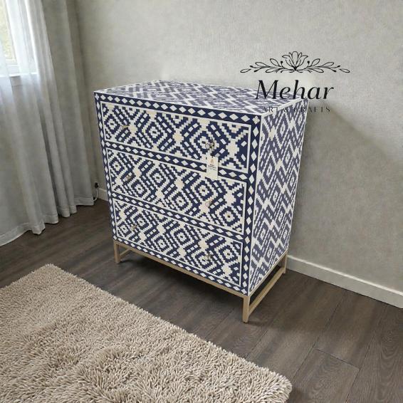 WDN BONE INLAY CHEST OF DRAWERS WITH 3 DRAWER WITH IRON BASE
