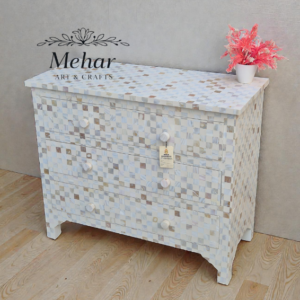 WDN MOP INLAY CHEST OF DRAWER WITH 3 DRAWER IN WHITE FINISH