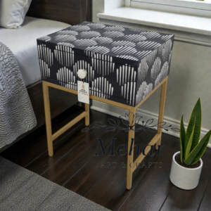 WDN Bone Inlay Bedside Table with Iron Base (1 Drawer)