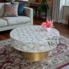 WDN BONE INLAY FLORAL COFFEE TABLE IN WHITE & GREY FINISH
