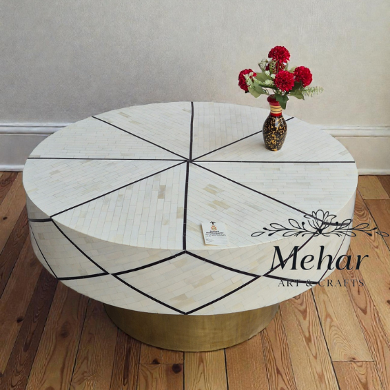 WDN NATURALE BONE INLAY COFFEE TABLE IN WHITE & BLACK FINIS