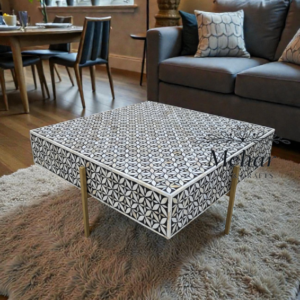 WDN BONE INLAY COFFEE TABLE WITH IRON LEGS