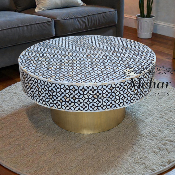 WDN MOP INLAY COFFEE TABLE IN BLACK FINISH