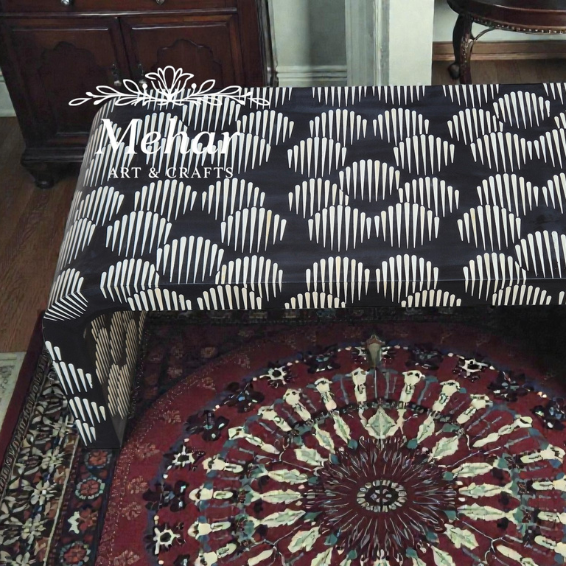 WDN BONE INLAY U COFFEE TABLE IN WHITE AND BLACK FINISH