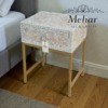 MOP Floral Inlay Bedside Table with Iron Base (1 DR)