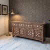 1 (4) WDN BONE INLAY WORK SIDEBOARD 4 DRAWER 4 DOOR