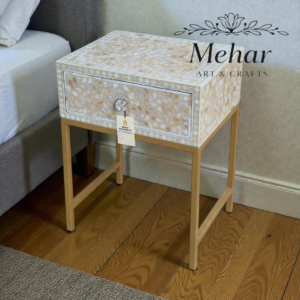 MOP Floral Inlay Bedside Table with Iron Base (1 DR)