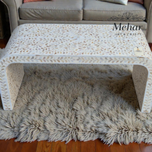 WDN FLORAL MOP INLAY U SHAPE COFFEE TABLE IN WHITE FINISH