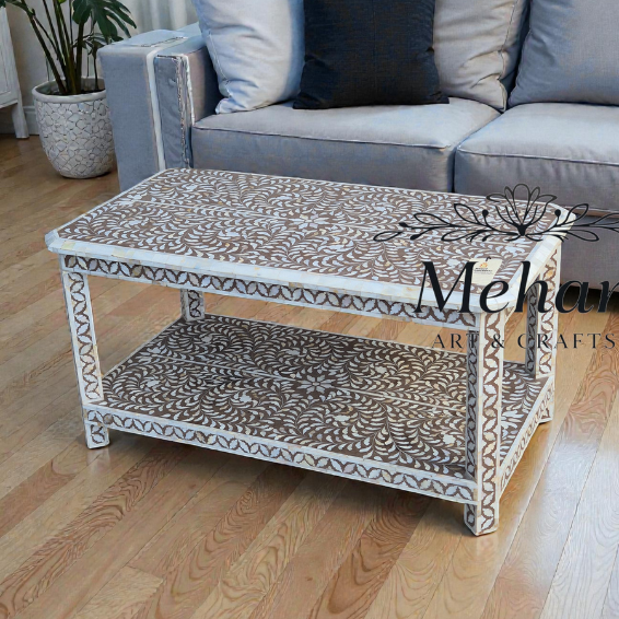 WDN MOP INLAY FLORAL COFFEE TABLE IN INDIAN STYLE