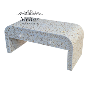 WDN FLORAL BONE INLAY U SHAPE COFFEE TABLE 2 DRAWER