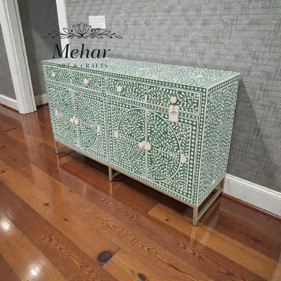 WDN FLORAL BONE INLAY SIDEBOARD 2 DRAWER 4 DOOR