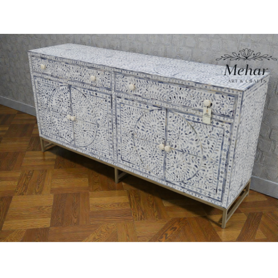 WDN COLORED FLORAL BONE INLAY SIDEBOARD 2 DRAWER 4 DOOR