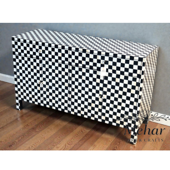 WDN BONE INLAY SIDEBOARD 2 DRAWER 4 DOOR IN BLACK AND WHITE FINISH