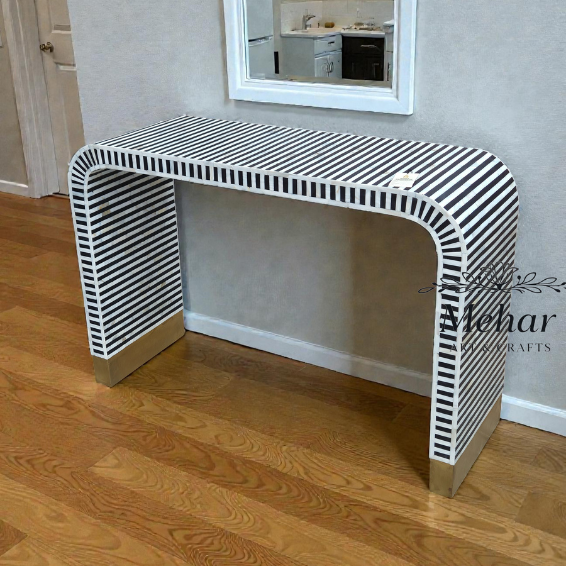 1 WDN MOP INLAY U SHAPE CONSOLE TABLE (STRIPED DESIGN)