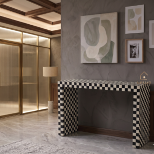 WDN BONE INLAY U CONSOLE TABLE- BLACK & WHITE HALLWAY TABLE