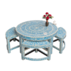 1 WDN BONE INLAY FLORAL COFFEE TABLE WITH MATCHING STOOL (SET OF 5)