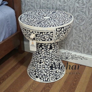 WDN Floral Bone Inlay Bedside Table (1 Drawer)