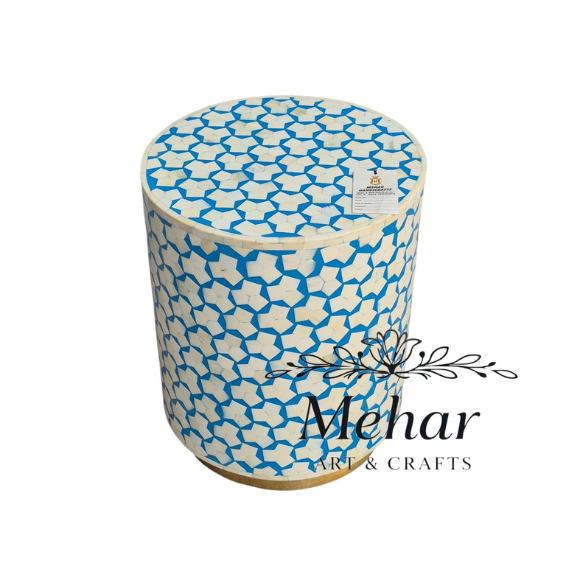 WDN BONE INLAY SIDE TABLE IN SKY BLUE FINISH