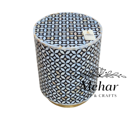 WDN MOP INLAY SIDE TABLE IN BLACK FINISH