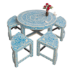 2 (2) WDN BONE INLAY FLORAL COFFEE TABLE WITH MATCHING STOOL (SET OF 5)