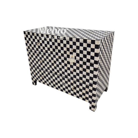 WDN BONE INLAY CHEST OF DRAWERS IN BLACK & WHITE FINISH