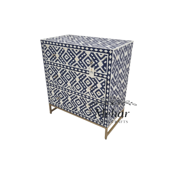 WDN BONE INLAY CHEST OF DRAWERS WITH 3 DRAWER WITH IRON BASE