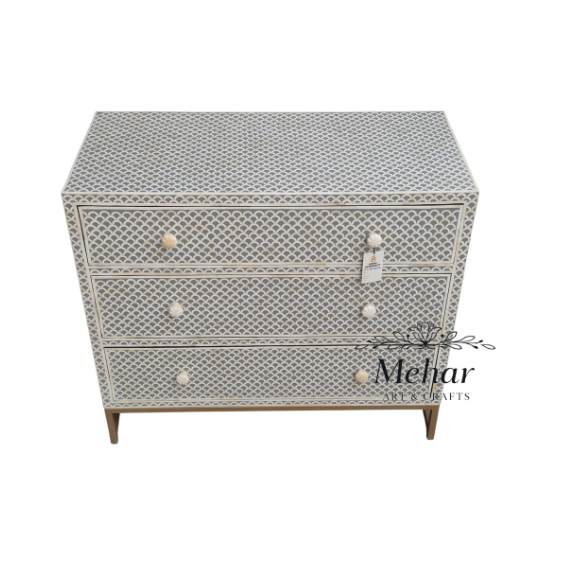 WDN BONE INLAY CHEST OF DRAWER WITH 3 DRAWER WITH IRON BASE
