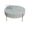 WDN BONE INLAY ROUND COFFEE TABLE WITH IRON LEGS (STRIPPED PATTERN)