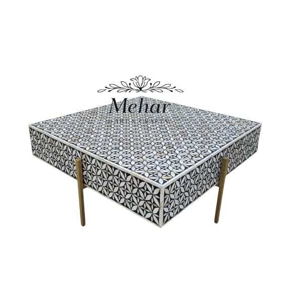 WDN BONE INLAY COFFEE TABLE WITH IRON LEGS