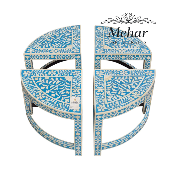 WDN BONE INLAY FLORAL COFFEE TABLE WITH MATCHING STOOL (SET OF 5)