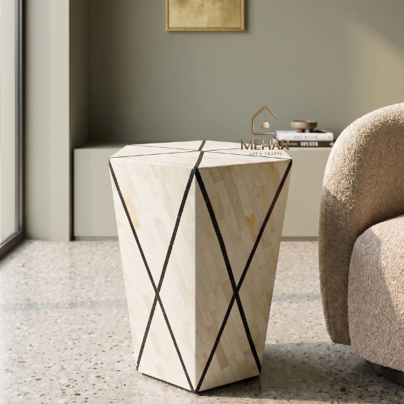 WDN BONE INLAY BLACK & WHITE SIDE TABLE