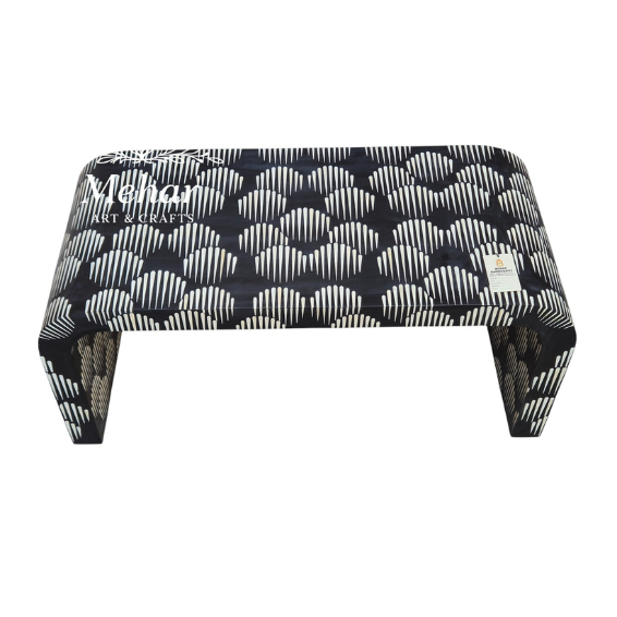 WDN BONE INLAY U COFFEE TABLE IN WHITE AND BLACK FINISH