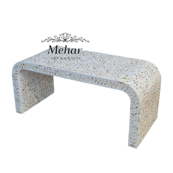 WDN FLORAL MOP INLAY U SHAPE COFFEE TABLE IN WHITE FINISH