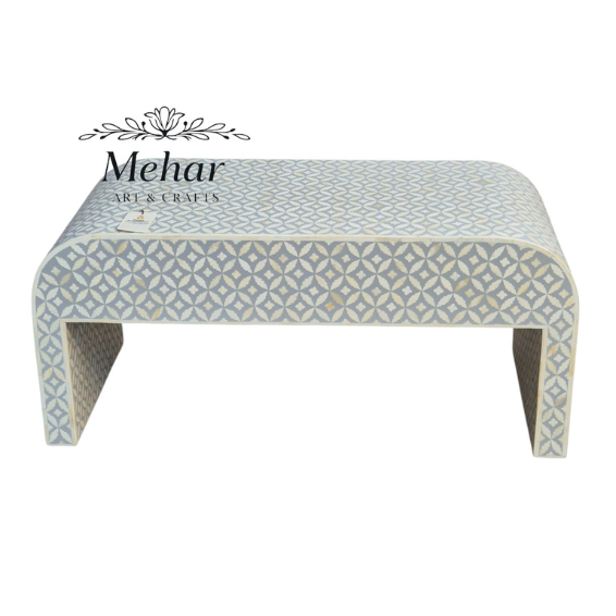 WDN BONE INLAY U COFFEE TABLE WITH 2 DRAWER