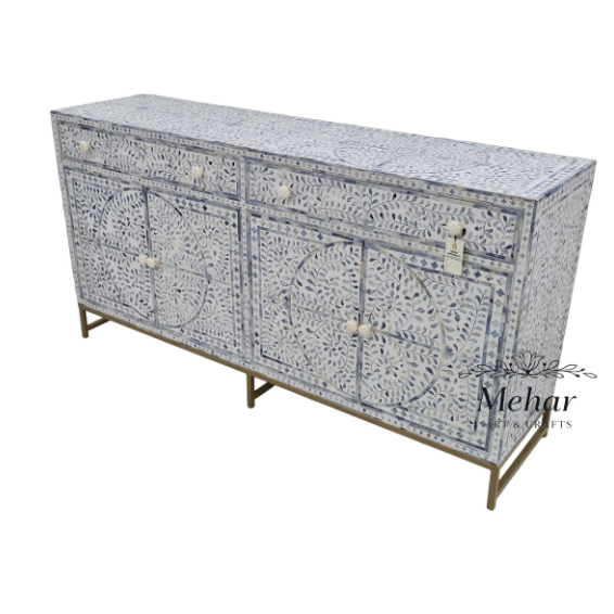 WDN COLORED FLORAL BONE INLAY SIDEBOARD 2 DRAWER 4 DOOR