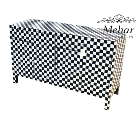 WDN BONE INLAY SIDEBOARD 2 DRAWER 4 DOOR IN BLACK AND WHITE FINISH