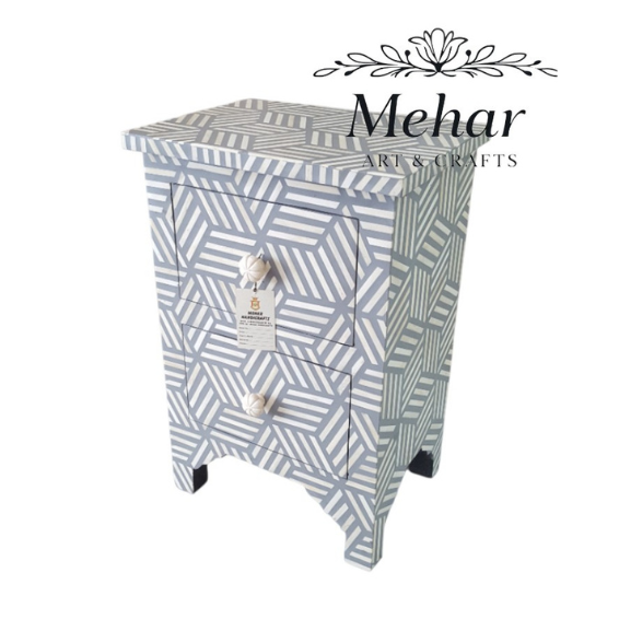 India Touch WDN Bone Inlay Bedside Table with 2 Drawers
