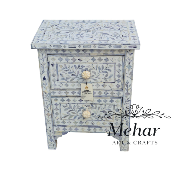 2 WDN Coloured Bone Inlay Bedside Table (2 Drawers)