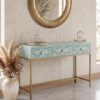 2 WDN FLORAL BONE INLAY CONSOLE TABLE WITH 3 DRAWER