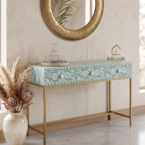 WDN FLORAL BONE INLAY CONSOLE TABLE WITH 3 DRAWER