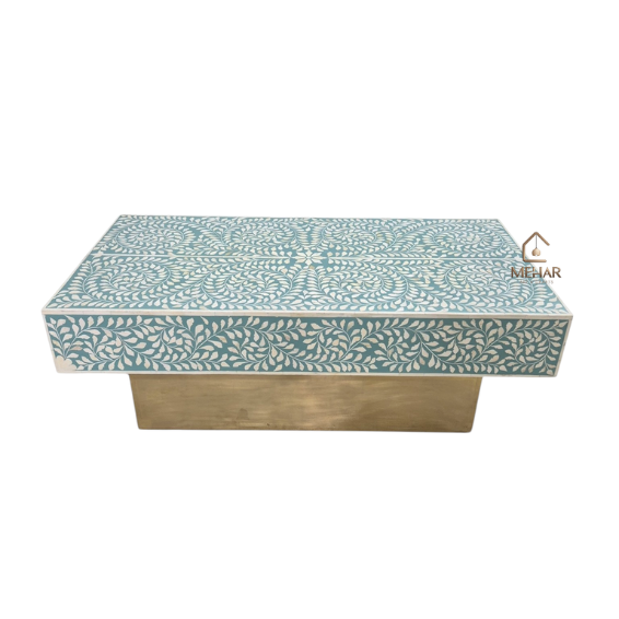 2 WDN BONE INLAY FLORAL COFFEE TABLE
