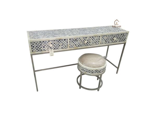 20240710_163107 WDN BONE INLAY CONSOLE TABLE 3 DRAWERS WITH MATCHING STOOL