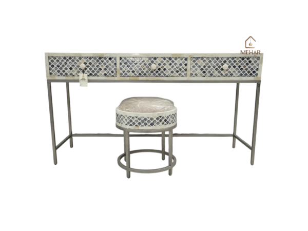 20240710_163254 WDN BONE INLAY CONSOLE TABLE 3 DRAWERS WITH MATCHING STOOL