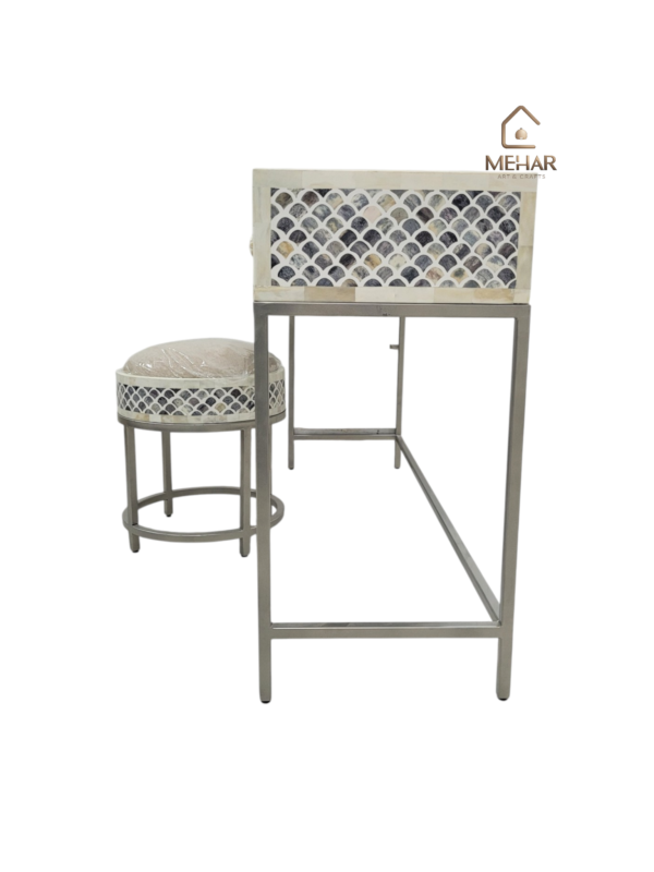 20240710_163353 WDN BONE INLAY CONSOLE TABLE 3 DRAWERS WITH MATCHING STOOL