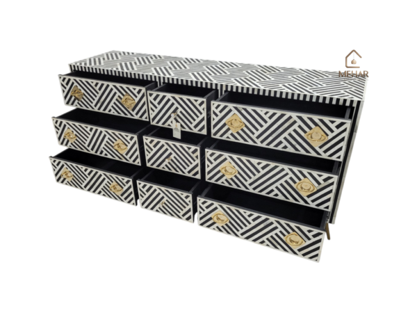 WDN BONE INLAY SIDEBOARD- BLACK & WHITE CHEST OF 9 DRAWER