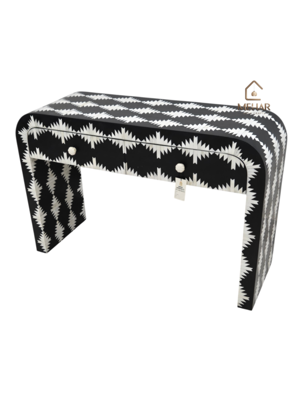 20240727_185256 WDN BONE INLAY U CONSOLE TABLE 2 DRAWER- BLACK & WHITE