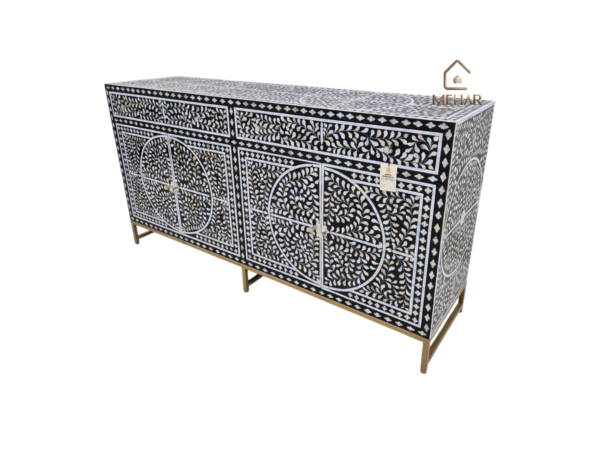 WDN MOTHER OF PEARL INLAY FLORAL SIDEBOARD 2 DRAWER 4 DOOR